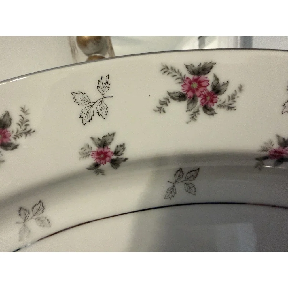 Vintage Rosemere Japan‎ Pink Floral Oval Serving Platter Silver Trim Handled